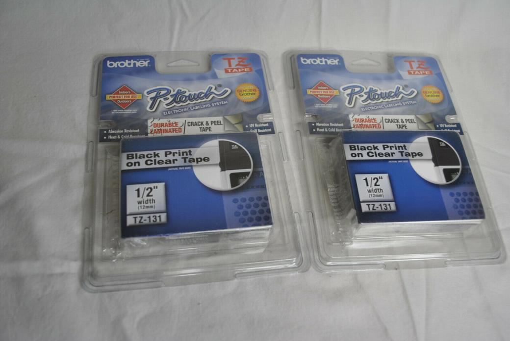 LOT of 2 New Brother Genuine Black Print on Clear Tape 1/2
