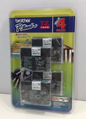4 Pack Genuine Brother P-Touch TZ 1/2