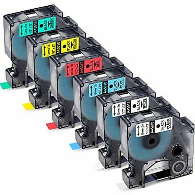 6 Pack Compatible DYMO D1 Label Cassette, Dymo Labels Tape 12mm 1/2 Inch,45010