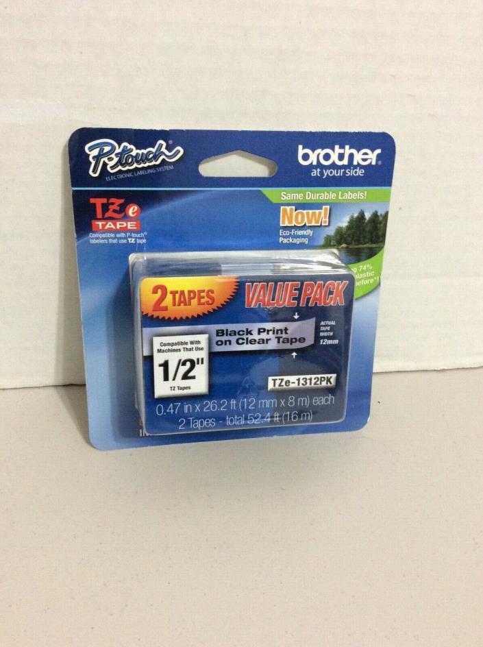 Brother P-Touch TZ Label Tape Black Print on Clear Tape .05” Double Pack
