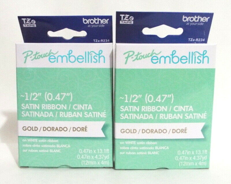 (2) Brother P-Touch Embellish Satin Ribbon Refills Gold On White