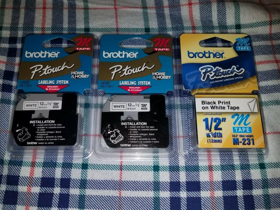 3 SEALED GENUINE BROTHER P-TOUCH M231 12mm 1/2