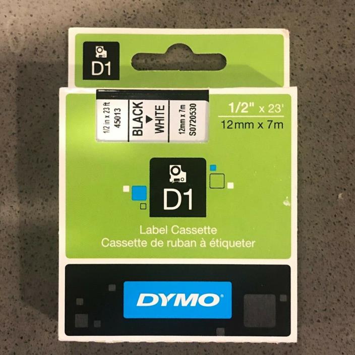 DYMO D1 45013 LABEL CASSETTE TAPE Black Print On White Tape - Free Shipping!