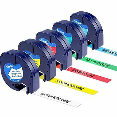 5X Replacement Dymo Plastic Letratag Label Tape (Black On 12 Mm X 4m, For QX50,