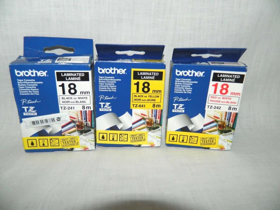 3 Brother P-Touch TZ Tape TZ-241 TZ-641 TZ-242 Authentic OEM NEW 18mm 8m