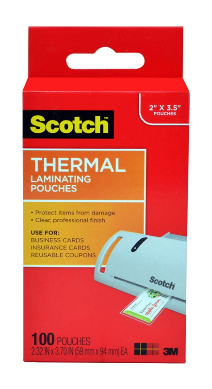 Scotch Thermal Laminating Pouches, 2.32 x 3.70-Inches, Business Card Size, 100-P