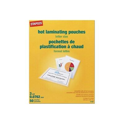 Staples 3 mil Thermal Laminating Pouches Letter Size 50 pack 677045