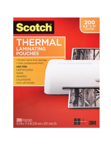 Scotch Thermal Laminating Pouches, 8.9 x 11.4-Inches, 3 mil thick, 200-Pack,