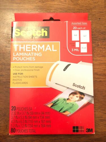 80 3M Scotch Thermal Laminating Pouches 5x7 4x6 3x5 & Wallet Size 20 of EACH