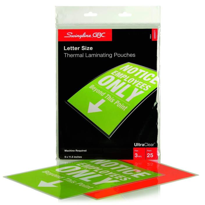 GBC Swingline 3mil UltraClear Letter Size Thermal Laminating Pouches - 25pk