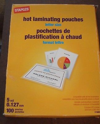 Staples Hot Laminating Pouches Letter Size 5 mil - Box of 86