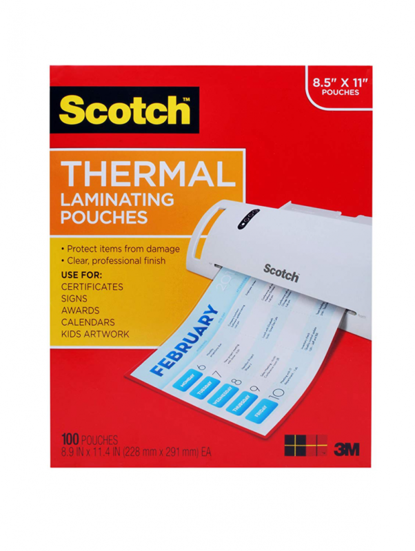 Scotch Thermal Laminating Pouches, 8.9 x 11.4 -Inches, 3 mil thick, 100-Pack (TP