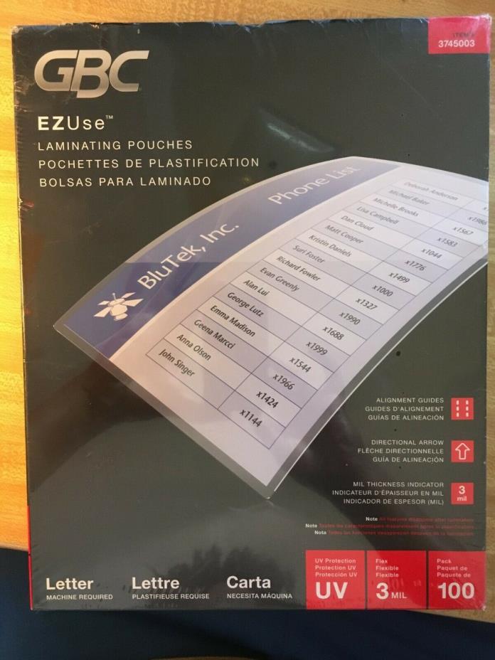 NEW GBC EZUse Thermal Laminating Pouches, UV Protection, Letter, 100-Pk 3745003