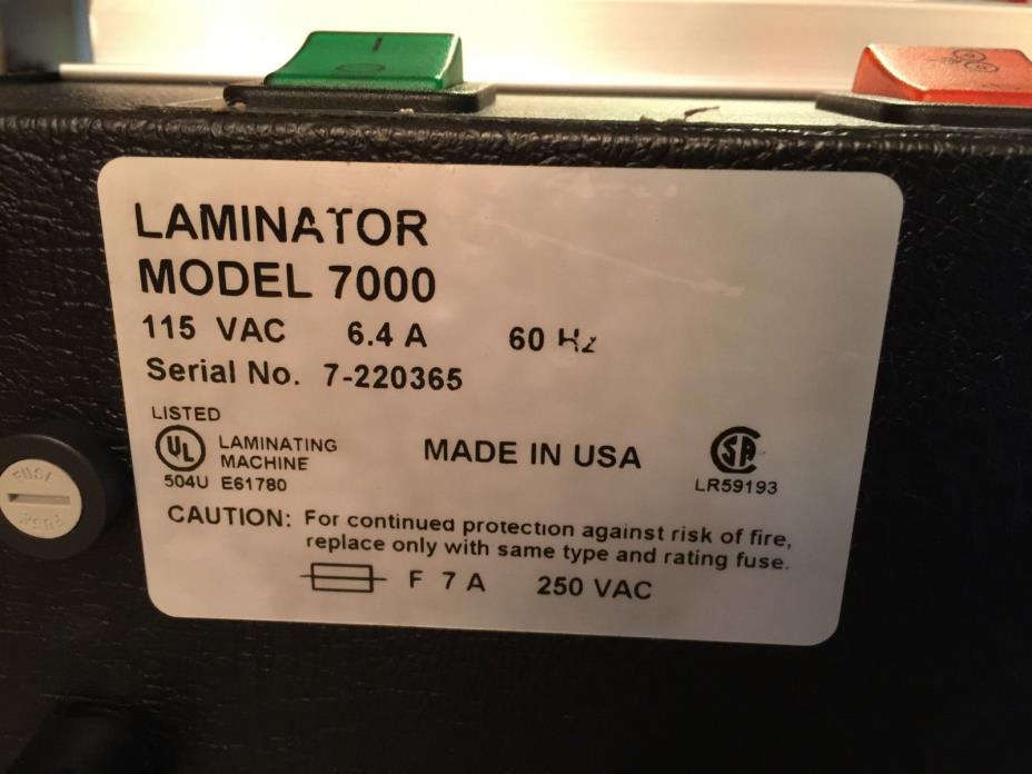 Laminator, Desktop, Model 7000, includes supply of laminating jackets & sleeves