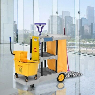 Janitorial Rolling Cleaning Cart 3 Shelf Housekeeping Storage Ultility Cart