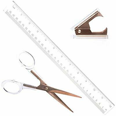 Rose Gold Acrylic Lucite Scissors, Staple Remover, Ruler Gift Set Premium Clear