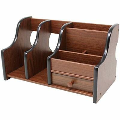 Cherry Brown Office Wooden Desk Organizer - 1 Drawer, 2 Mail/File/Paper Holders,