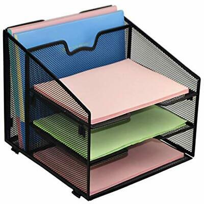 Mesh Desk Organizer, Desktop File With 3 Paper Letter Tray And Vertical Separate