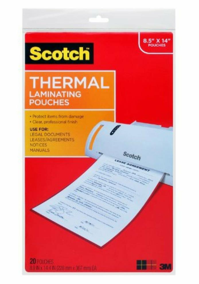Thermal Laminating Pouches, 8.9 x 14.4-Inches, Legal Size, 20-Pack Free Shipping