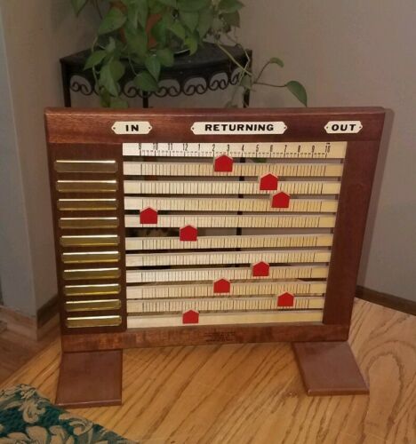 UNIQUE Vintage Wooden IN/OUT REGISTER~TIME CLOCK~Heirco Products New York!