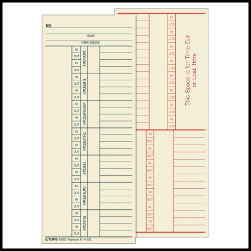 1260 Time Card For Cincinnati Named Days Two Sided 3 3/8 X 8 1/4 Box Of 500