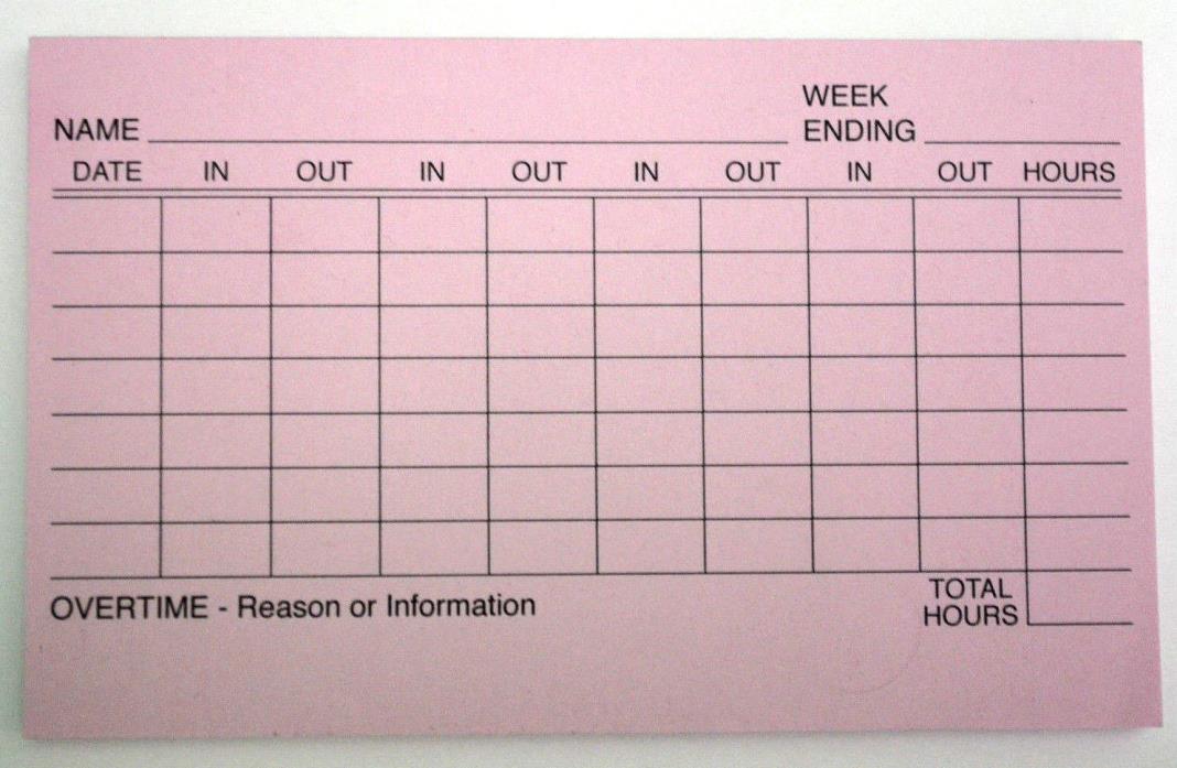 10x Pink Time card Pads x50 sheets