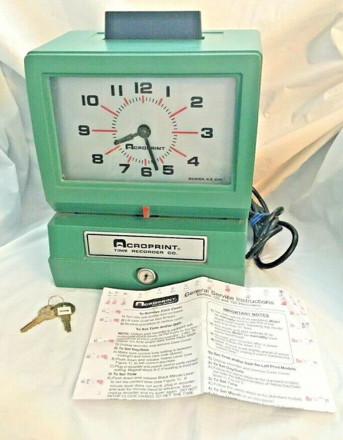 Acroprint Time Recorder Clock Manual Punch Industrual Office Working keys 125NR4