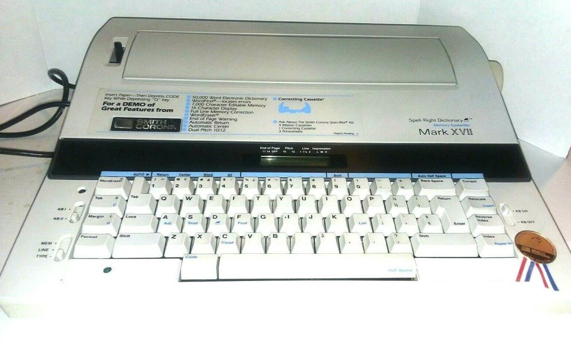 Smith Corona Mark XVll spell right memory dictionary typewriter