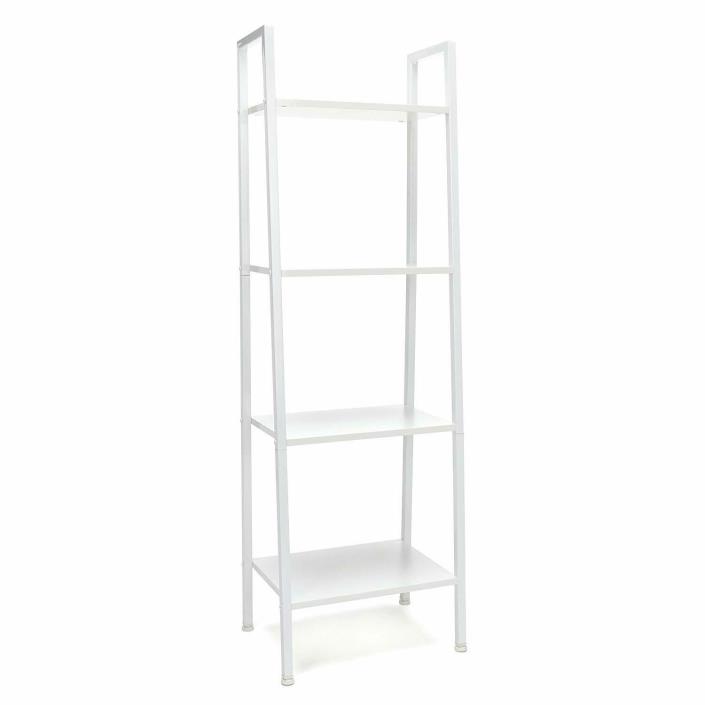 Modern Design Standing Ladder Bookshelf with White Metal Frame and White Shelf