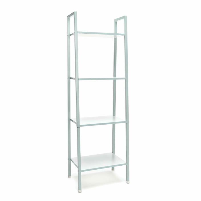 Modern Design Standing Ladder Bookshelf with Teal Metal Frame and White Shelf