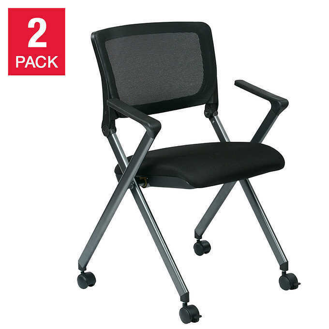 Nesting Chair With Flex Back Design and Padded Fabric Seat, 2-pack