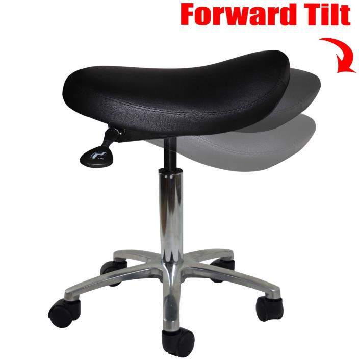 Adjustable Back Less Ergonomic Rolling Saddle Stool Chair with Tilting Seat