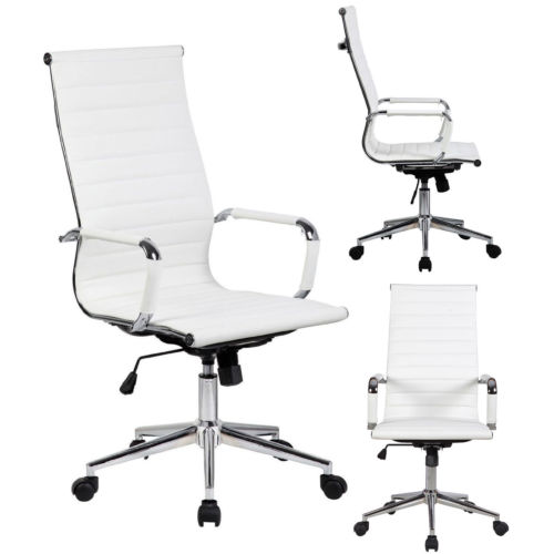 Modern High Back Office Chair PU Leather Ribbed Casters Computer Desk Seat Home