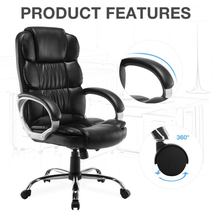 PU Leather High Back Office Chair Executive Task Ergonomic Computer Desk'