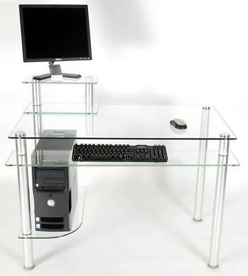 Glass & Metal Computer Desk with Monitor Pedestal [ID 2022]
