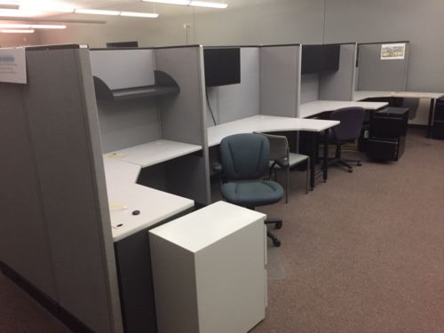 Lot of 7 Alsteel Office cubicles grey Ready To Ship Mobile Portable Desks EUC