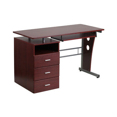 Flash Furniture Mahogany Desk with Three Drawer Pedestal and Pull-Out