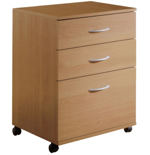 Contemporary 3-Drawer Mobile Filing Cabinet in Natural Maple Finish