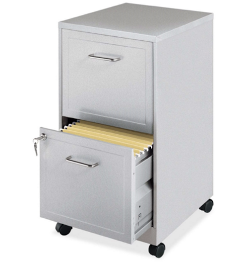Gray Silver Metal 2-Drawer File Cabinet with Casters