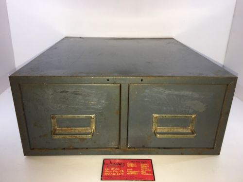 Vintage Grey Steel Industrial Metal Double 2 Drawer Storage File Card