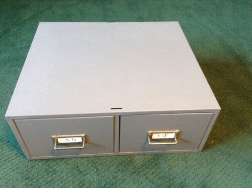 VINTAGE BUDDY PRODUCT 2 DRAWER FILE CARD CABINET GREY MADE IN USA 2 AVAILABLE