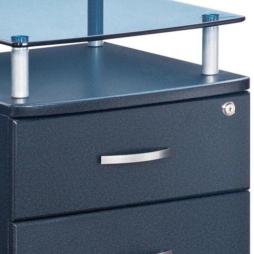 Rolling File Cabinet with Glass Top Shelving Storage Organizer Office Furniture