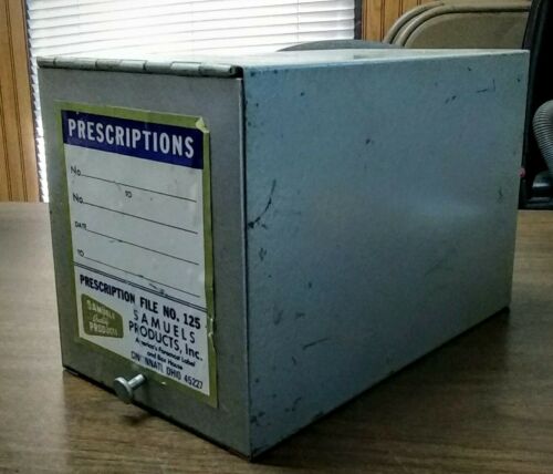 Vintage Samuels Prescription Filing Box Gray Cincinnati Ohio Steel Case