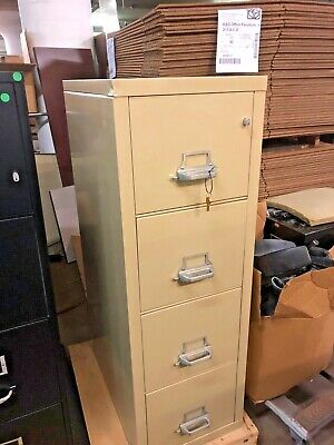 4 DRAWER LETTER SIZE FIRE-PROOF FILE CABINET by FIRE KING w/LOCK&KEY in PUTTY