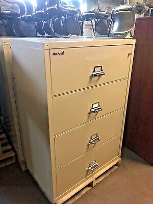 4 DRAWER LATERAL SIZE FIRE-PROOF FILE CABINET by FIRE KING w/LOCK&KEY 37 1/2