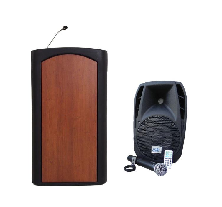 UHF Lectern Podium, Black with Speaker & Microphone