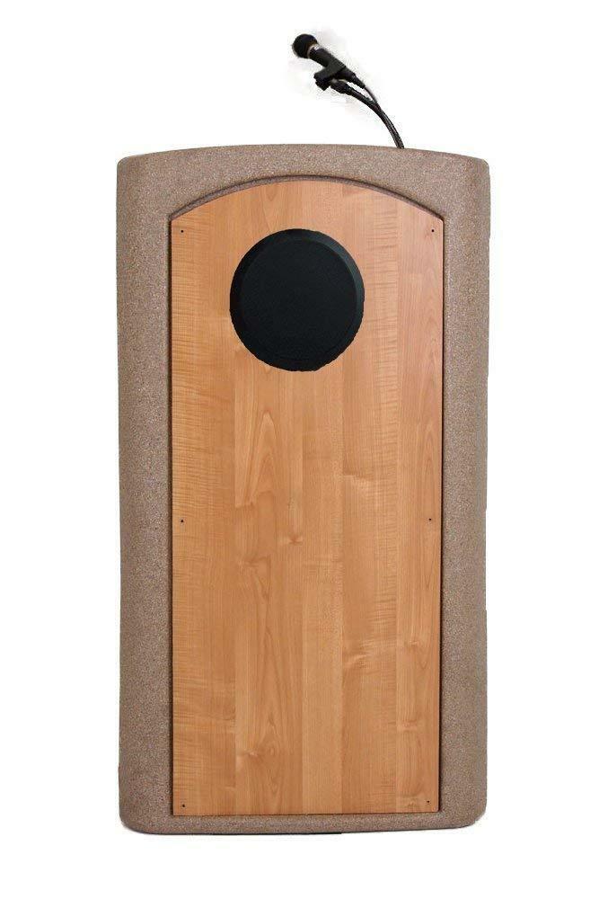 Lectern Podium Stand up Desk w/ Storage, Wireless Mic & Internal Speaker, Beige