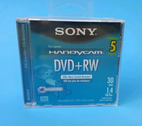 NEW Sony Handycam Recorders DVD+RW 5 Pack 30 min 1.4GB ReWritable Disc AccuCore