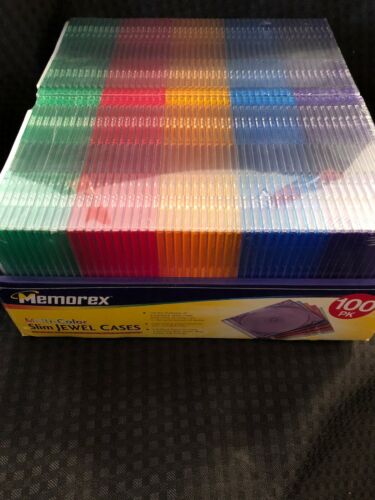 Memorex 100 Slim Jewel Cases 5 Colors-100 Inserts-To Make CD's-NEW! SEALED!