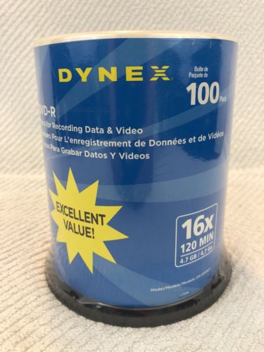 Dynex DVD Recordable Media DVD-R 16x 4.7GB 100 Pack Spindle-Brand new